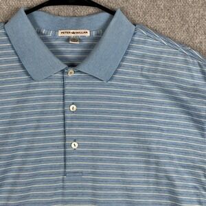 Peter Millar Polo Shirt Men's Size XL Blue Short Sleeve Striped 100% Cotton Golf